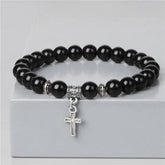 Trendy Men Beads Bracelet Slivers Color Cross Pendant Bracelet Natural Stone Bracelets Charm for Women Healing Prayer Jewelry - TUDOPARATI