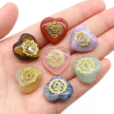 Natural Stone Heart Shape Ornament, 7 Chakra, Ametista, Olho de Tigre, Energia Gravada Símbolos, Adivinhação Reiki, Cura, 20x20mm, 7 pcs por pacote - TUDOPARATI