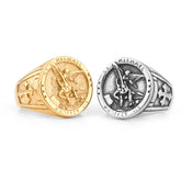 Arcanjel religião amuleto cruz anel cor de ouro aço inoxidável anéis masculinos punk para masculino namorado motociclista jóias criatividade presente - TUDOPARATI