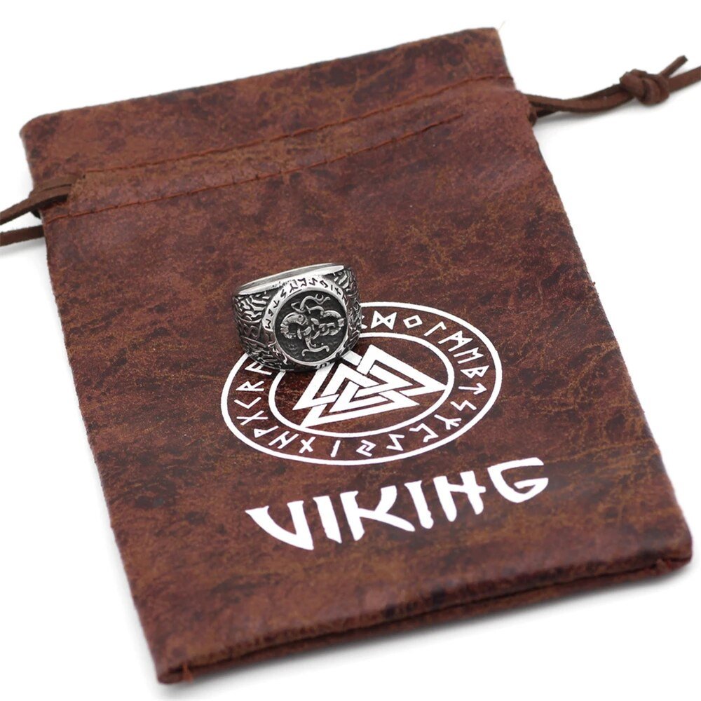 Anel - Vintage viking runas dragão homem - Amuleto Escandinavo