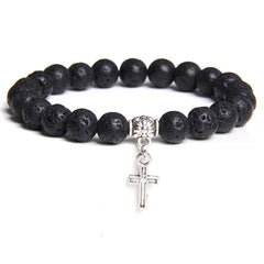 Trendy Men Beads Bracelet Slivers Color Cross Pendant Bracelet Natural Stone Bracelets Charm for Women Healing Prayer Jewelry - TUDOPARATI