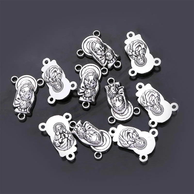 Vintage Bronze Connector Colar Pulseira, Rosário Católica, Muitos Jesus Cristo Estátua, Pulseira Triângulo, 10Pcs - TUDOPARATI