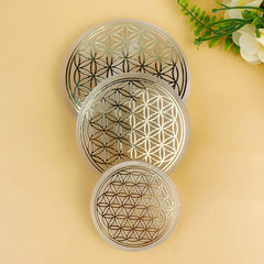 Pedra Natural Selenita Placa De Carregamento, Flor Da Vida, Padrão De Ouro, Energia De Cura, Meditação Fengshui, 7 Chakra - TUDOPARATI