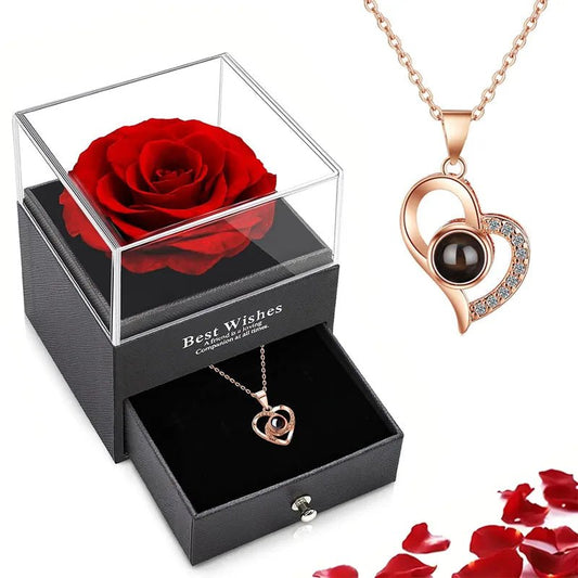 Colar de projeção Conjunto Com Rose Gift Box - 100 Idiomas I Love You