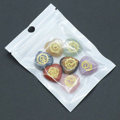 Natural Stone Heart Shape Ornament, 7 Chakra, Ametista, Olho de Tigre, Energia Gravada Símbolos, Adivinhação Reiki, Cura, 20x20mm, 7 pcs por pacote - TUDOPARATI