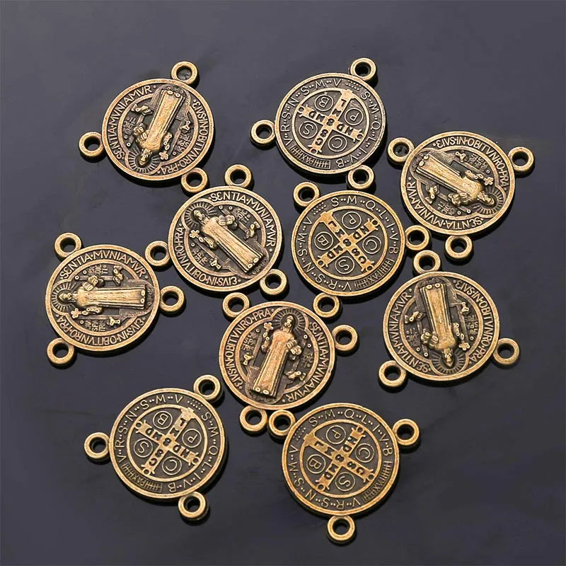 Vintage Bronze Connector Colar Pulseira, Rosário Católica, Muitos Jesus Cristo Estátua, Pulseira Triângulo, 10Pcs - TUDOPARATI
