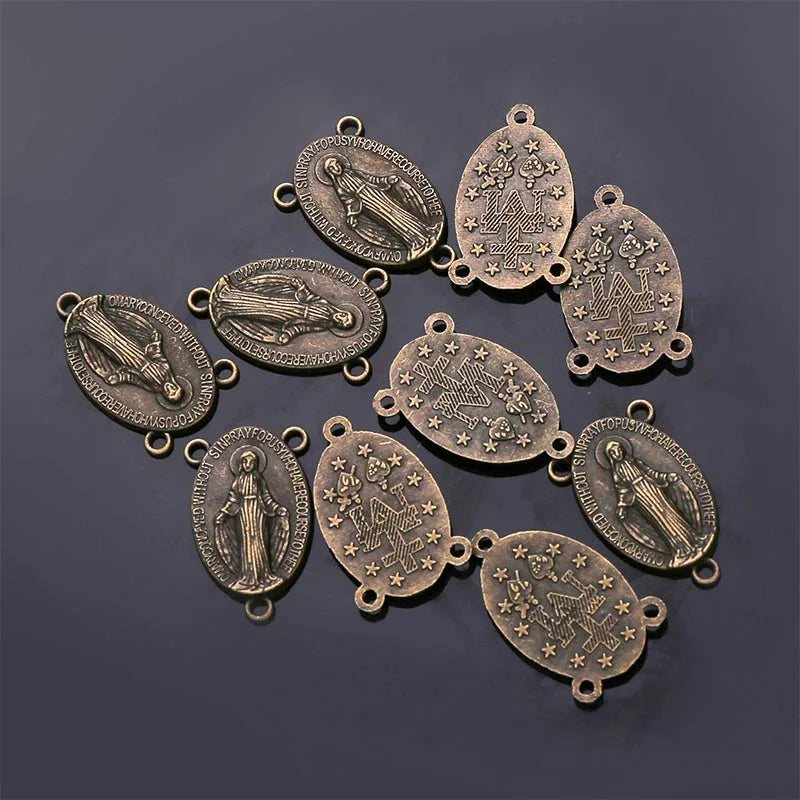 Vintage Bronze Connector Colar Pulseira, Rosário Católica, Muitos Jesus Cristo Estátua, Pulseira Triângulo, 10Pcs - TUDOPARATI