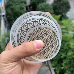 Pedra Natural Selenita Placa De Carregamento, Flor Da Vida, Padrão De Ouro, Energia De Cura, Meditação Fengshui, 7 Chakra - TUDOPARATI