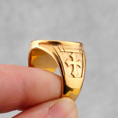 Arcanjel religião amuleto cruz anel cor de ouro aço inoxidável anéis masculinos punk para masculino namorado motociclista jóias criatividade presente - TUDOPARATI