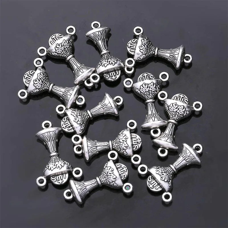 Vintage Bronze Connector Colar Pulseira, Rosário Católica, Muitos Jesus Cristo Estátua, Pulseira Triângulo, 10Pcs - TUDOPARATI