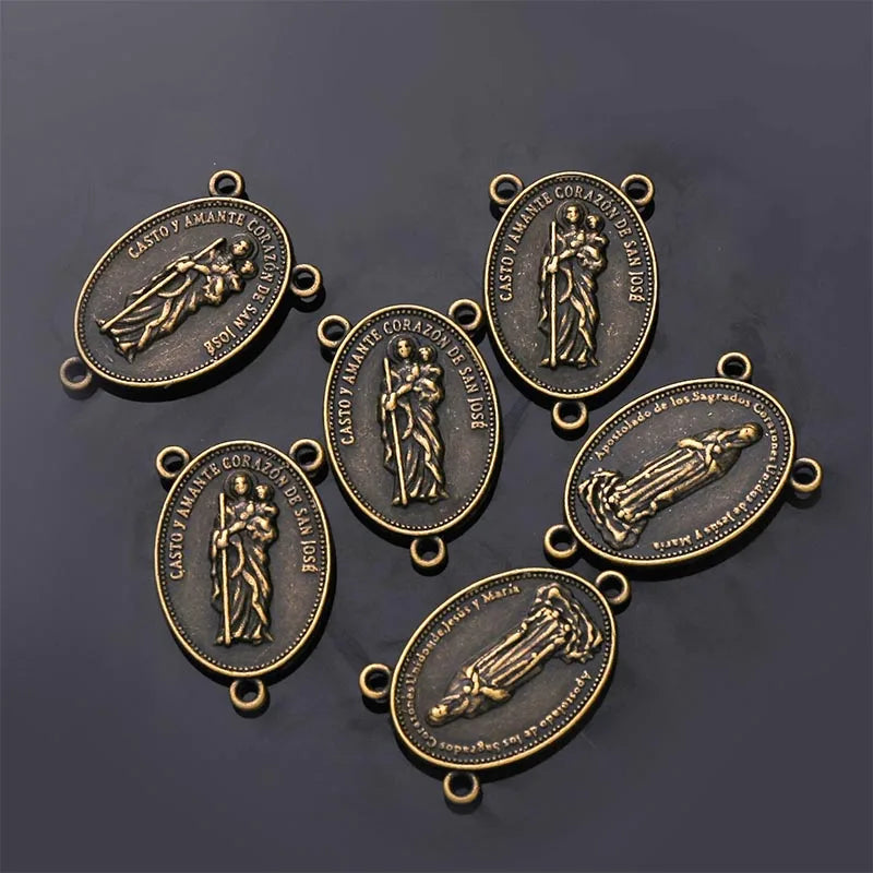 Vintage Bronze Connector Colar Pulseira, Rosário Católica, Muitos Jesus Cristo Estátua, Pulseira Triângulo, 10Pcs - TUDOPARATI