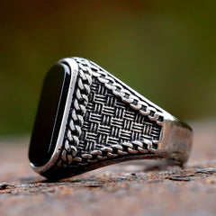 Tornozelo retangular de aço inoxidável masculino, pedra preta, totem zircão, joias de casamento de luxo, punk vintage, novo, 2022 - TUDOPARATI