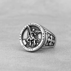 Arcanjel religião amuleto cruz anel cor de ouro aço inoxidável anéis masculinos punk para masculino namorado motociclista jóias criatividade presente - TUDOPARATI