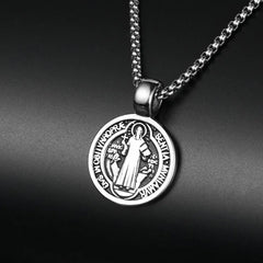Colar de aço inoxidável com medalha de São Bento - TUDOPARATI