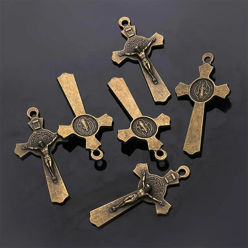 Vintage Bronze Connector Colar Pulseira, Rosário Católica, Muitos Jesus Cristo Estátua, Pulseira Triângulo, 10Pcs - TUDOPARATI